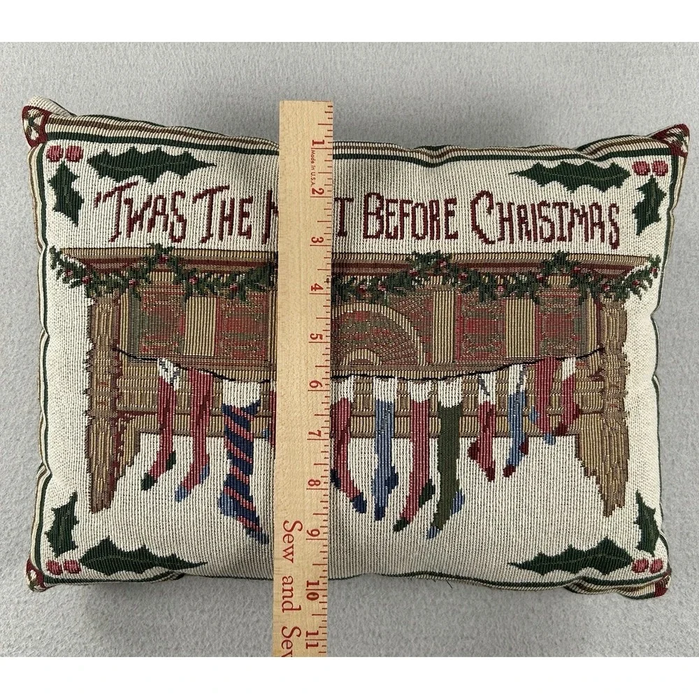 VTG Christmas Tapestry Decorative Throw Pillow 'Twas The Night Before Christmas